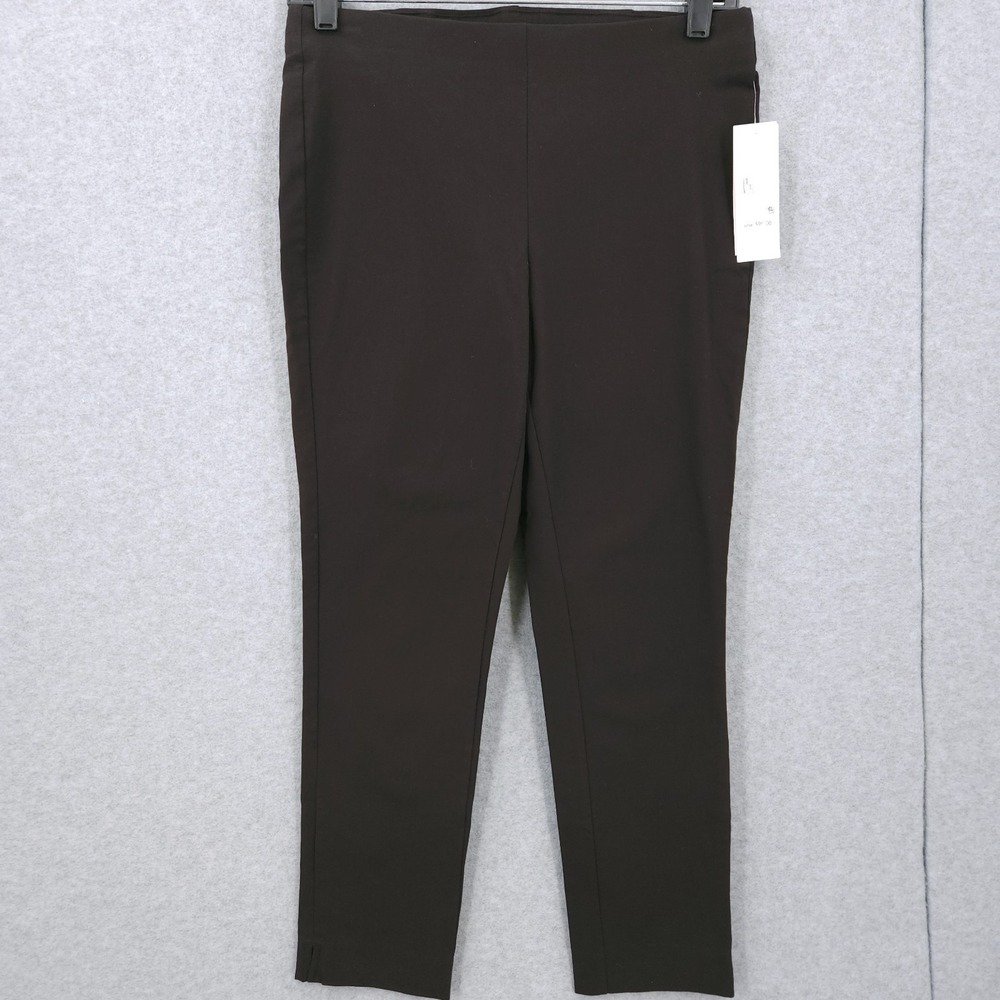 DKNY Straight Leg Slim Ankle Split Hem Pants Black Pull On Stretch Womens M NWT
